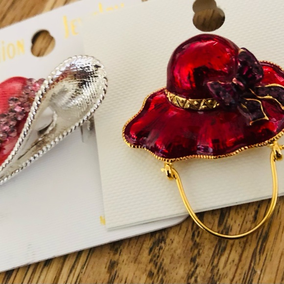 Rhinestone & Enamel Hat Brooches (2) - Red Hat Society, NWOT - Picture 2 of 13